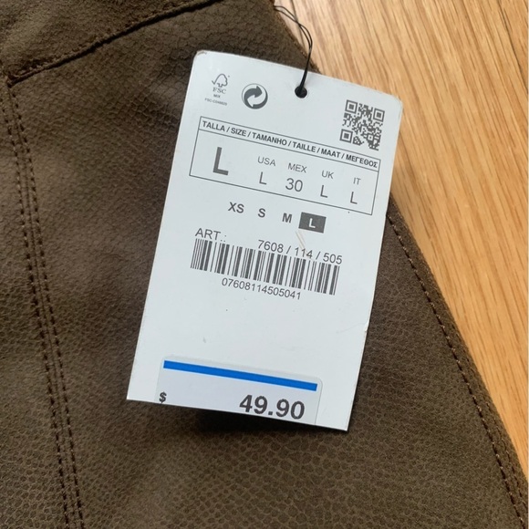 NWT Zara Brown Faux Leather Button Detail Mini Skirt Size Large - Picture 5 of 11